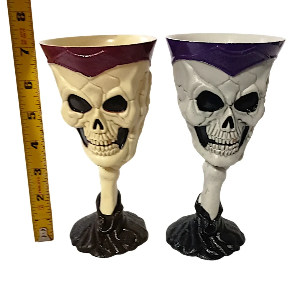 2‎ Easter Unlimited Skull Goblets Skeleton Wine Halloween Bones Cup Glasses Vtg